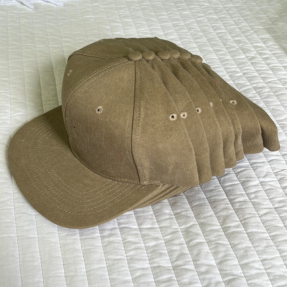 New, set of 7, khaki flat brim ball caps